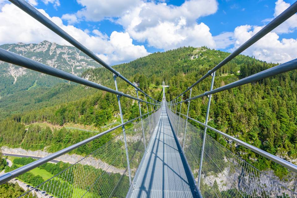 View over the suspension bridge in Reutte