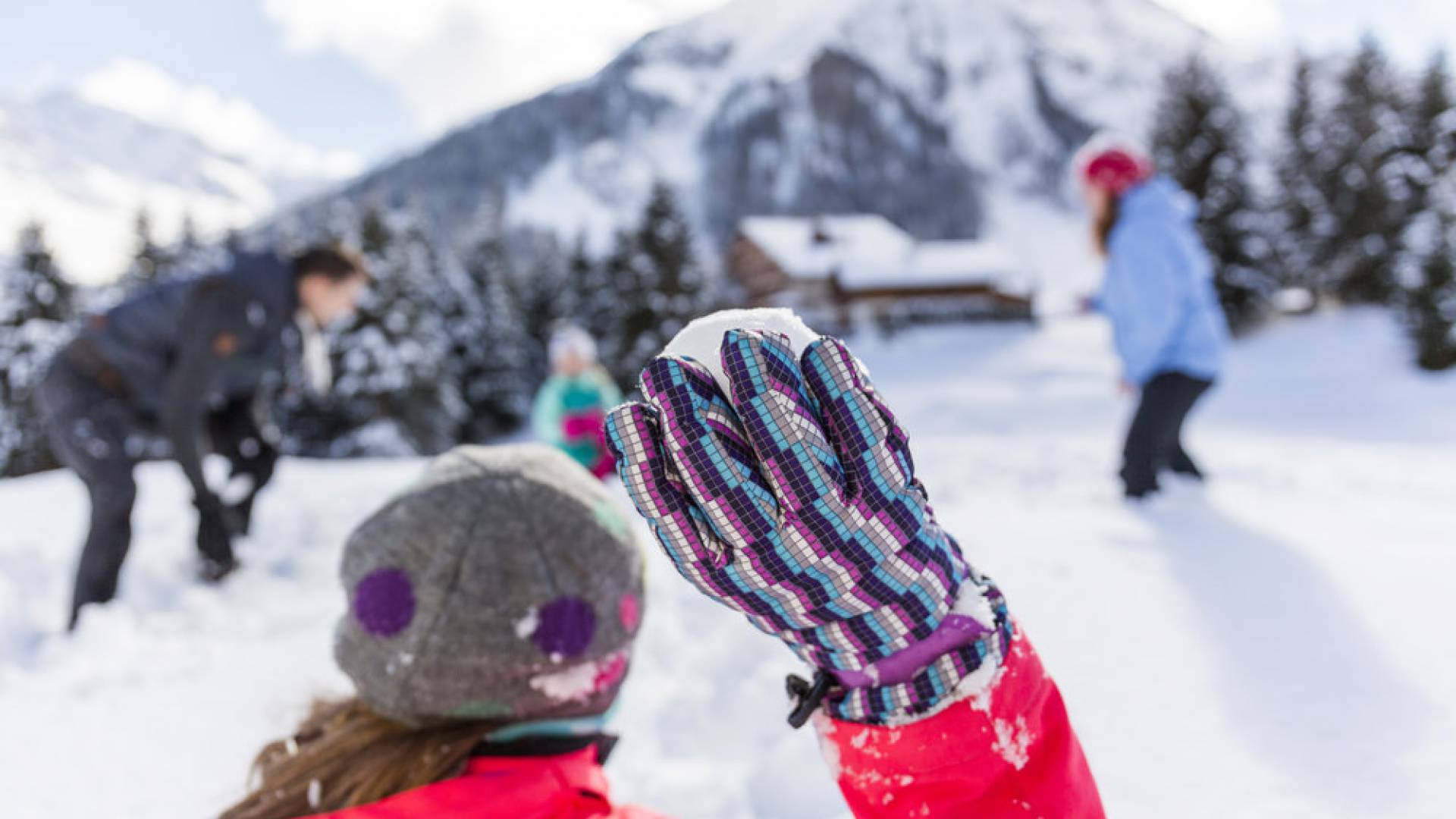 Snowball fight in winter